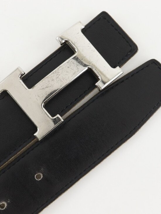 HERMES H belt 85 belt reversible Black / Brown Calfskin unisex main image 8